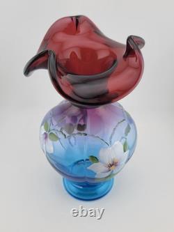 Fenton Mulberry Hex Vase Art Glass Signed George Fenton Rare 1997 Blue to Purple