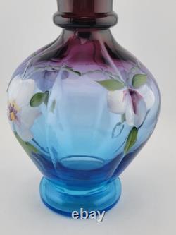 Fenton Mulberry Hex Vase Art Glass Signed George Fenton Rare 1997 Blue to Purple