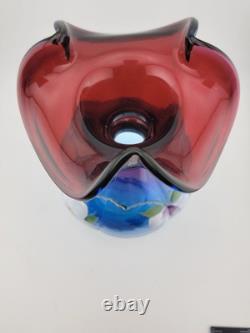 Fenton Mulberry Hex Vase Art Glass Signed George Fenton Rare 1997 Blue to Purple