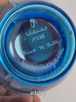 Fenton Mulberry Hex Vase Art Glass Signed George Fenton Rare 1997 Blue to Purple