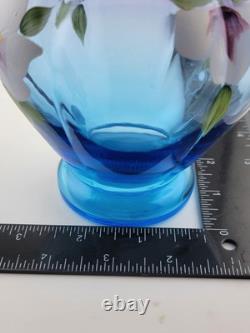 Fenton Mulberry Hex Vase Art Glass Signed George Fenton Rare 1997 Blue to Purple