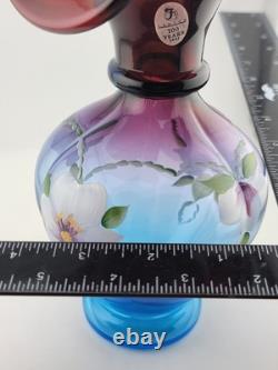 Fenton Mulberry Hex Vase Art Glass Signed George Fenton Rare 1997 Blue to Purple