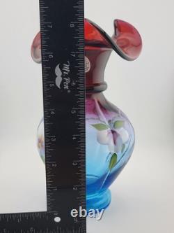 Fenton Mulberry Hex Vase Art Glass Signed George Fenton Rare 1997 Blue to Purple