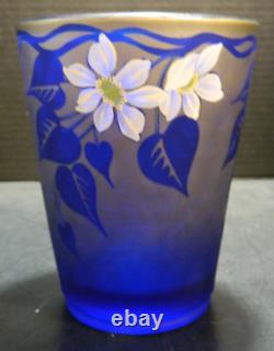 Fenton OOAK Hand Painted Floral Optic Diamond Cobalt Blue Vase Burton (2015) Exc