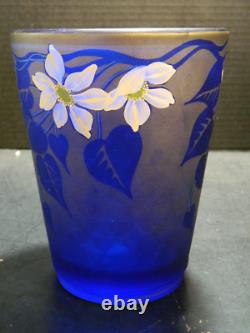Fenton OOAK Hand Painted Floral Optic Diamond Cobalt Blue Vase Burton (2015) Exc