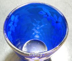 Fenton OOAK Hand Painted Floral Optic Diamond Cobalt Blue Vase Burton (2015) Exc