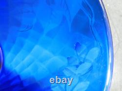 Fenton OOAK Hand Painted Floral Optic Diamond Cobalt Blue Vase Burton (2015) Exc