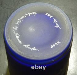 Fenton OOAK Hand Painted Floral Optic Diamond Cobalt Blue Vase Burton (2015) Exc