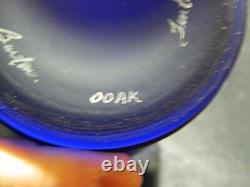 Fenton OOAK Hand Painted Floral Optic Diamond Cobalt Blue Vase Burton (2015) Exc