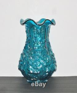 Fenton Poppy Show Blue Teal Iridescent 12 Vase