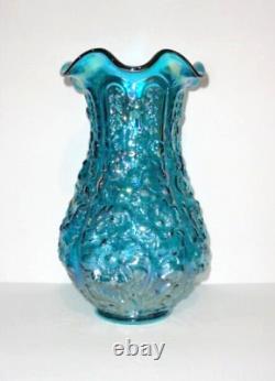 Fenton Poppy Show Blue Teal Iridescent 12 Vase