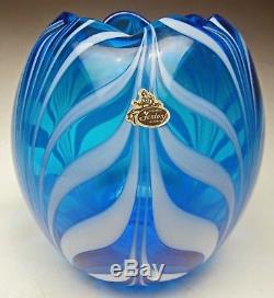 Fenton Robert Barber Collection 0006CV Cascade 1975 Vase White Over Blue 356/700