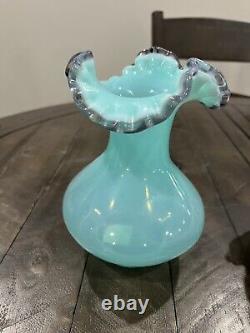 Fenton Robin's Egg Blue Opalescent Ruffled Violet Created Vase QVC