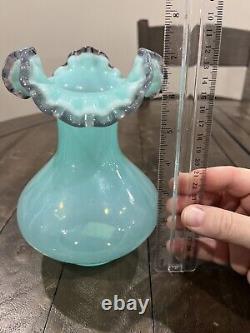 Fenton Robin's Egg Blue Opalescent Ruffled Violet Created Vase QVC