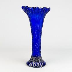 Fenton Royal Blue Knotted Beads Vase, Antique Cobalt Crimped Swung 9 1/4 Rare