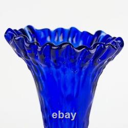 Fenton Royal Blue Knotted Beads Vase, Antique Cobalt Crimped Swung 9 1/4 Rare