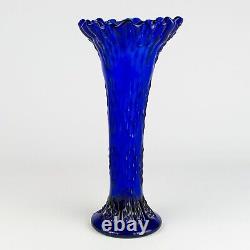 Fenton Royal Blue Knotted Beads Vase, Antique Cobalt Crimped Swung 9 1/4 Rare