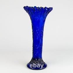 Fenton Royal Blue Knotted Beads Vase, Antique Cobalt Crimped Swung 9 1/4 Rare