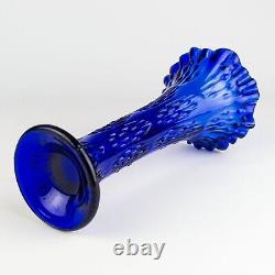 Fenton Royal Blue Knotted Beads Vase, Antique Cobalt Crimped Swung 9 1/4 Rare