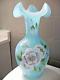 Fenton S. Hart (hp) Powder Blue Opalescent Floral Vase Stunning
