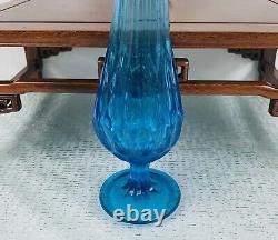 Fenton Sapphire Blue Swung Glass Thumbprint Pedestal Vase 17 Mid Century