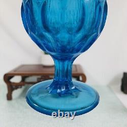 Fenton Sapphire Blue Swung Glass Thumbprint Pedestal Vase 17 Mid Century