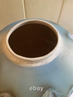 Fenton Satin Glass Ginger Jar Matte Blue Translucent Majestic Mountain Signed