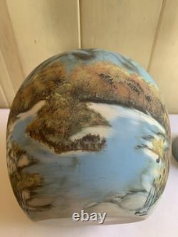 Fenton Satin Glass Ginger Jar Matte Blue Translucent Majestic Mountain Signed