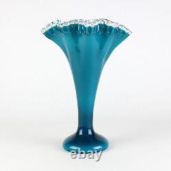 Fenton Silver Jamestown Blue Large Fan Vase, Vintage c1957 7262 Turquoise 13