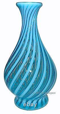 Fenton Spiral Optic #894 Large Blue Opalescent Bottle Vase