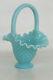 Fenton Style Hobnail Turquoise Aqua Blue Brides Basket Vase 2056B