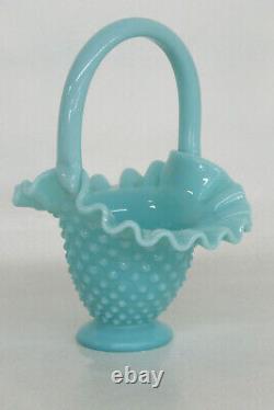 Fenton Style Hobnail Turquoise Aqua Blue Brides Basket Vase 2056B