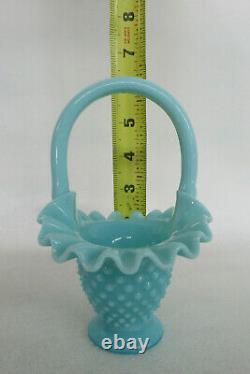 Fenton Style Hobnail Turquoise Aqua Blue Brides Basket Vase 2056B