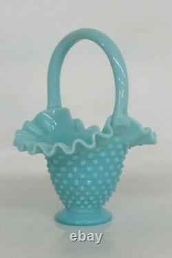 Fenton Style Hobnail Turquoise Aqua Blue Brides Basket Vase 2056B