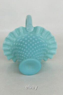 Fenton Style Hobnail Turquoise Aqua Blue Brides Basket Vase 2056B