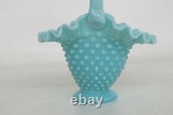 Fenton Style Hobnail Turquoise Aqua Blue Brides Basket Vase 2056B