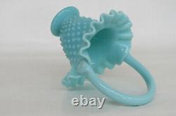 Fenton Style Hobnail Turquoise Aqua Blue Brides Basket Vase 2056B