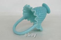 Fenton Style Hobnail Turquoise Aqua Blue Brides Basket Vase 2056B