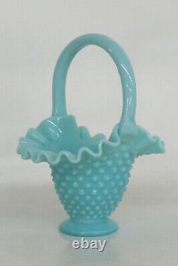 Fenton Style Hobnail Turquoise Aqua Blue Brides Basket Vase 2056B