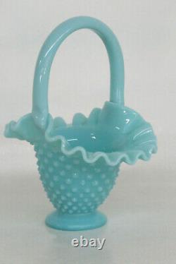 Fenton Style Hobnail Turquoise Aqua Blue Brides Basket Vase 2056B