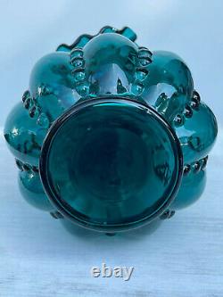 Fenton TEAL beaded melon vase RARE COLOR