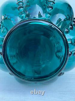 Fenton TEAL beaded melon vase RARE COLOR