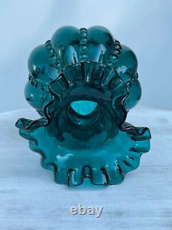 Fenton TEAL beaded melon vase RARE COLOR