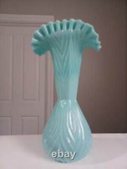 Fenton TURQUOISE BLUE Vase 3264 Mitered Ovals Fan Top HARD to FIND