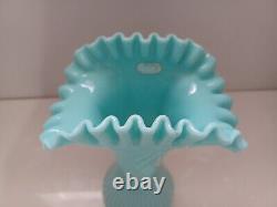 Fenton TURQUOISE BLUE Vase 3264 Mitered Ovals Fan Top HARD to FIND