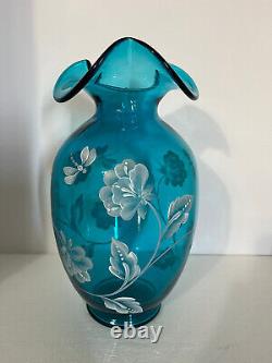 Fenton Turquoise Blue Bill Fenton Memorial Vase 10 Family Signatures