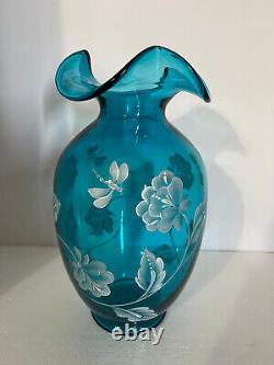 Fenton Turquoise Blue Bill Fenton Memorial Vase 10 Family Signatures