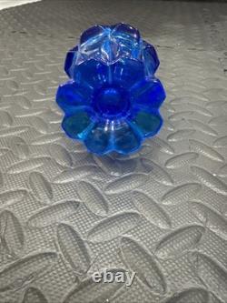 Fenton Valencia Pattern Blue Stretched MCM Glass Vase, 16 Tall