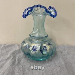 Fenton Vase Cobalt and Aqua Tranquility Hand Painted By DK Brightbill 6.25 FS