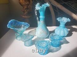 Fenton Vase Frosted Overlay Hand Painted, 3 Glass Vases and 3 Fenton Top Hats